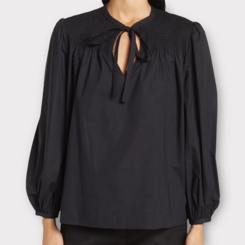 Derek Lam 10 Crosby Womens Blouse Top Size 00 Smock Tie Neck Designer Luxury NWT
